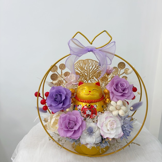 【北屯現貨】招財貓金屬圓形花禮