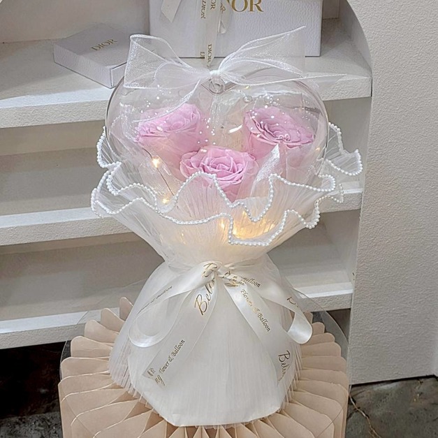 【潭子現貨】愛心波波球永生花束