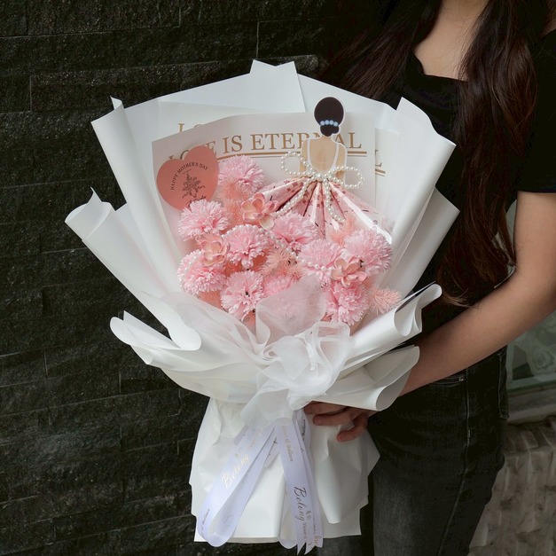 【北屯現貨】珍珠裙擺康乃馨錢錢花束 粉<含500現金>