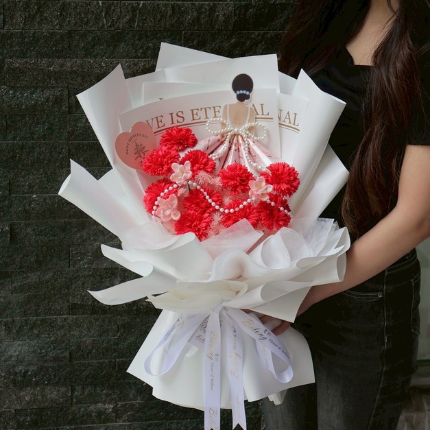 【北屯現貨】珍珠裙擺康乃馨錢錢花束 紅<含500現金>