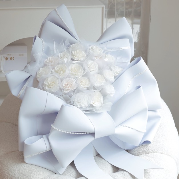 永生花束♡珠鏈蝴蝶結抱抱桶