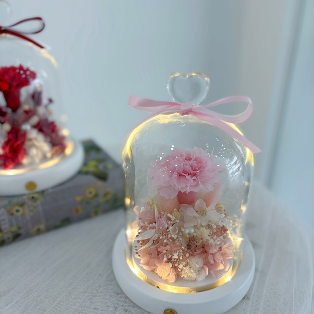 【北屯現貨】康乃馨玻璃罩 淺粉