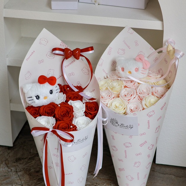 永生花束ღ15朵kitty冰淇淋永生花抱抱筒