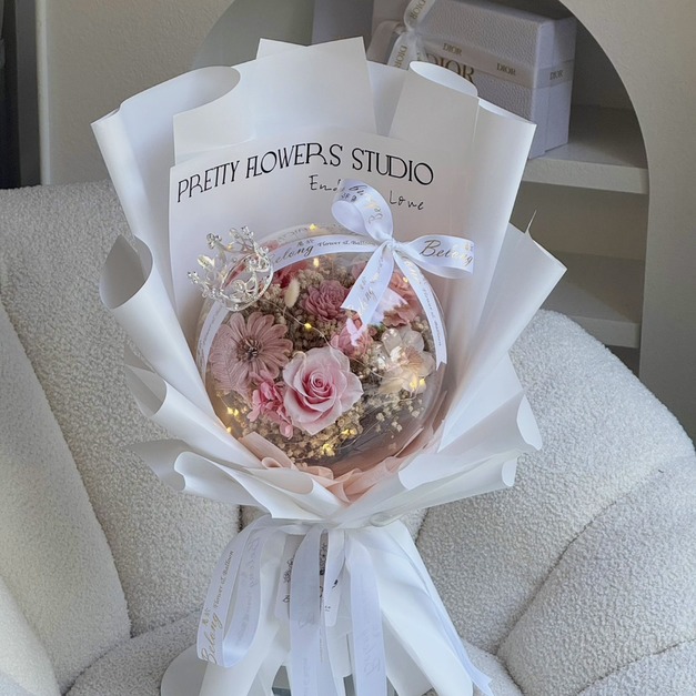 永生花束♡波波球永生花束（波波球為壓克力）