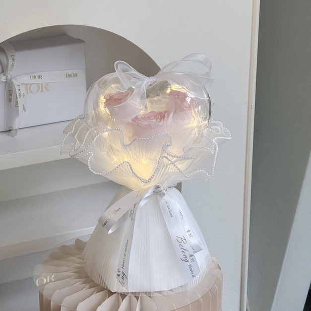 【北屯現貨】愛心波波球永生花束
