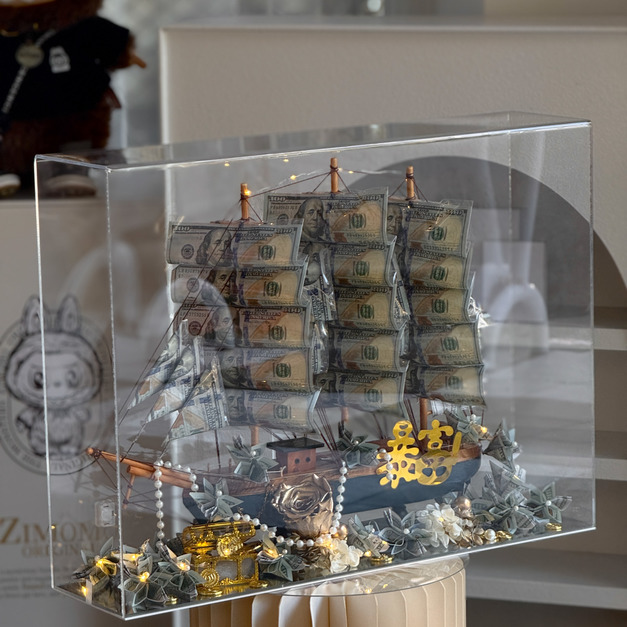 鈔票花禮ღ一帆風順大船入港鈔票船