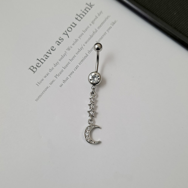 316L鋼｜垂吊三星月肚臍環(銀色/玫瑰金) s7134-s7134-1