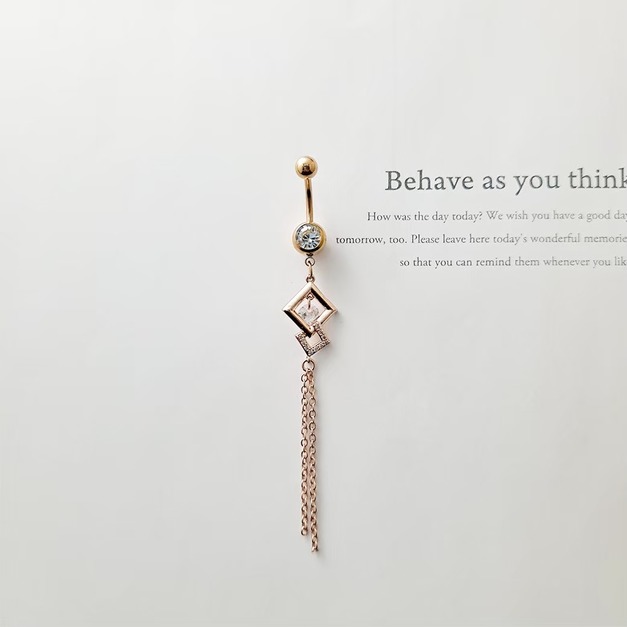 316L鋼｜流蘇雙菱格肚臍環(銀色/玫瑰金) s7135-s7135-1