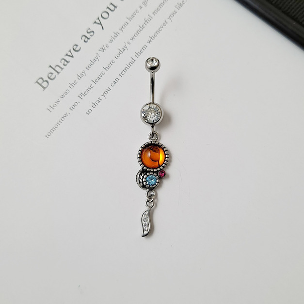 316L鋼｜垂墜鋯石肚臍環 s748A