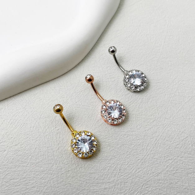 316L鋼｜雙鑽大圓排鑽肚臍環 s7847-s7847A-s7847B