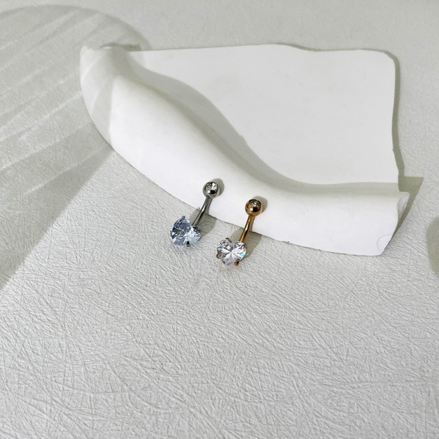 316L鋼｜圓球四角抓愛心鑽.肚臍環 s750CA-C-1