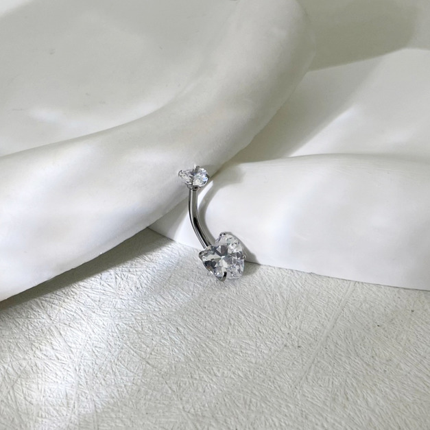 316L鋼｜四角抓愛心鑽肚臍環 s750B