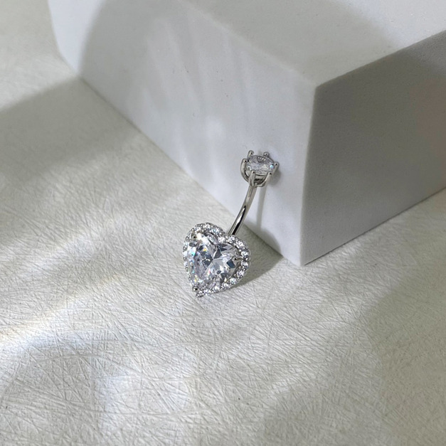 316L鋼｜爪鑽愛心排鑽肚臍環 s7146B