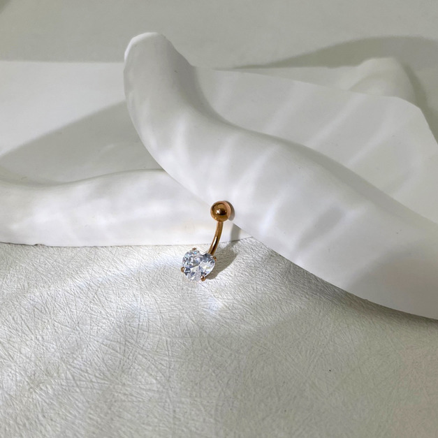 316L鋼｜四角皇冠抓愛心球球肚臍環 s750I-5