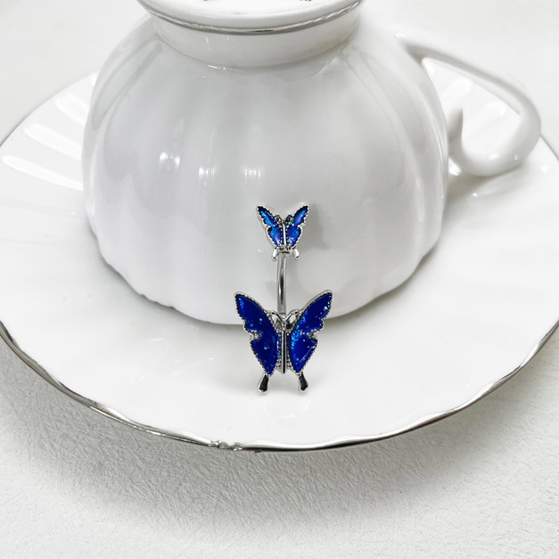 316L鋼｜寶藍花蝴蝶肚臍環 s7155