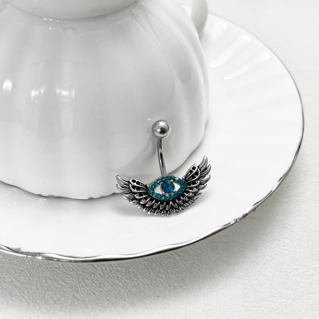 316L鋼｜藍眼翅膀肚臍環 s7116