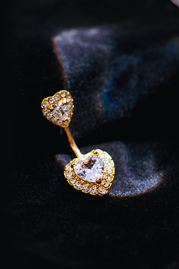 316L鋼｜雙愛心排鑽.肚臍環(金.白鑽) s780A-6