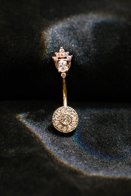 316L鋼｜華麗皇冠圓點邊肚臍環(玫.鑽白) s7130B-3