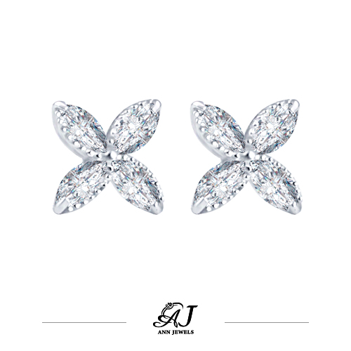 585K金｜曲線珠珠花耳環 JN80