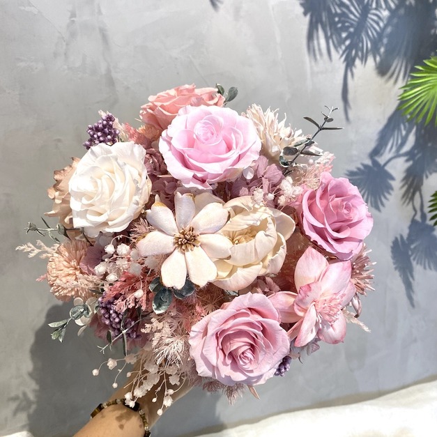 柔光花語 圓形永生花捧花