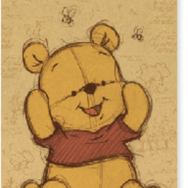 經典款 小熊維尼 素描維尼 牛皮平口禮物袋 禮物袋 S尺寸 ((停產絕版款))