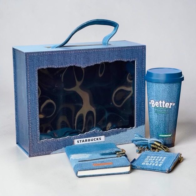 【星巴克】2026丹寧系列 不鏽鋼保溫杯500ml配丹寧筆記本及卡包禮盒