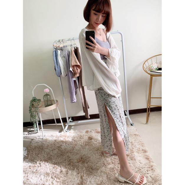 側開岔碎花長裙