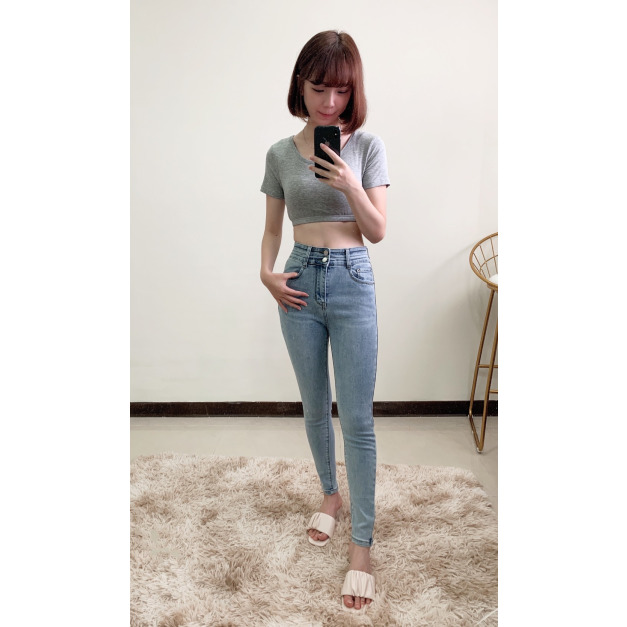 百搭兩釦高腰牛仔長褲