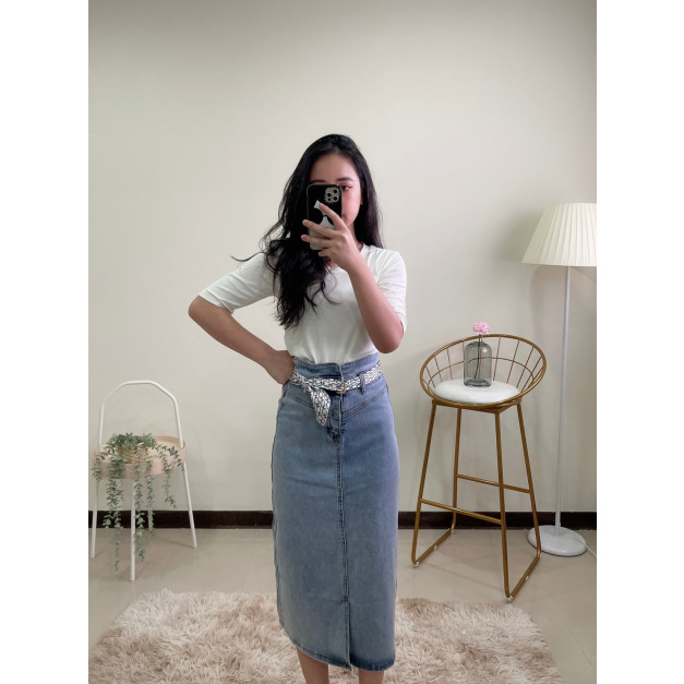 氣質牛仔裙 附綁帶