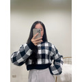 今年必備格子短版針織衣_1