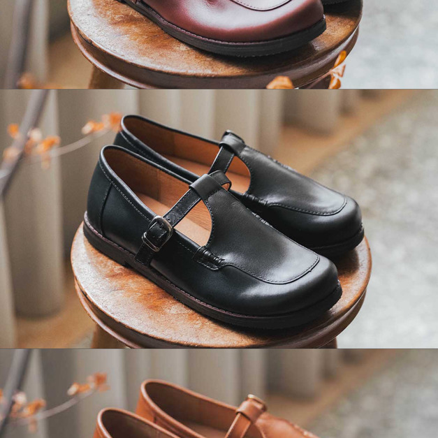 【吃貨人xLafille 樂菲真皮手工鞋】森系植感瑪莉珍 _ 黑/酒紅/棕