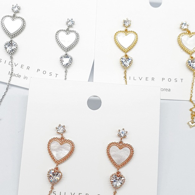 正韓⚇長款貝殼愛心⚇銀針耳環