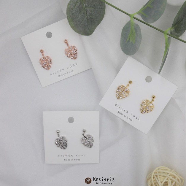 正韓⚇優雅龜背芋⚇銀針耳環