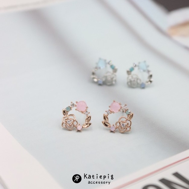 ⚇正韓⚇玫瑰花圈⚇銀針⚇螺旋耳夾