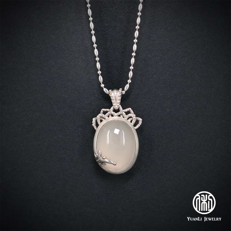 ※待售孤品※純銀玉髓項鍊【月下蕾絲】