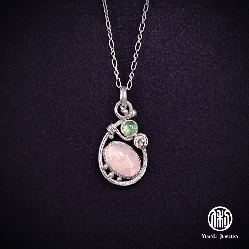 ※待售孤品※純銀粉晶綠碧璽項鍊【暖心】