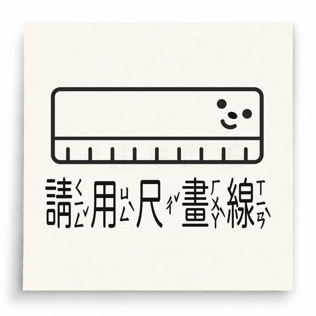 【D0014】請用尺畫線印章（愛心笑臉）