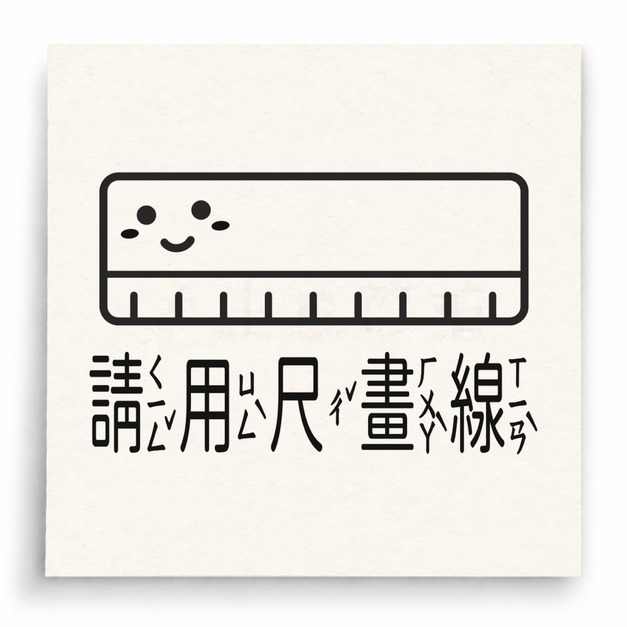 【D0013】請用尺畫線印章（笑臉版）