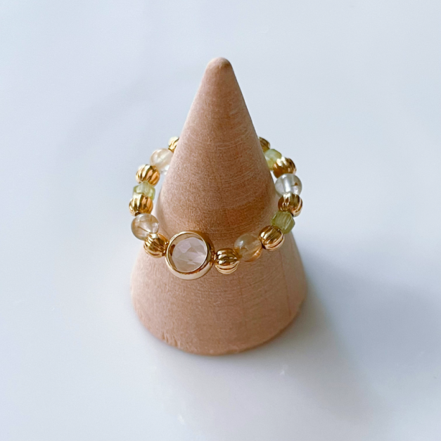 葡萄石黃水晶戒指【贈松木戒指台】