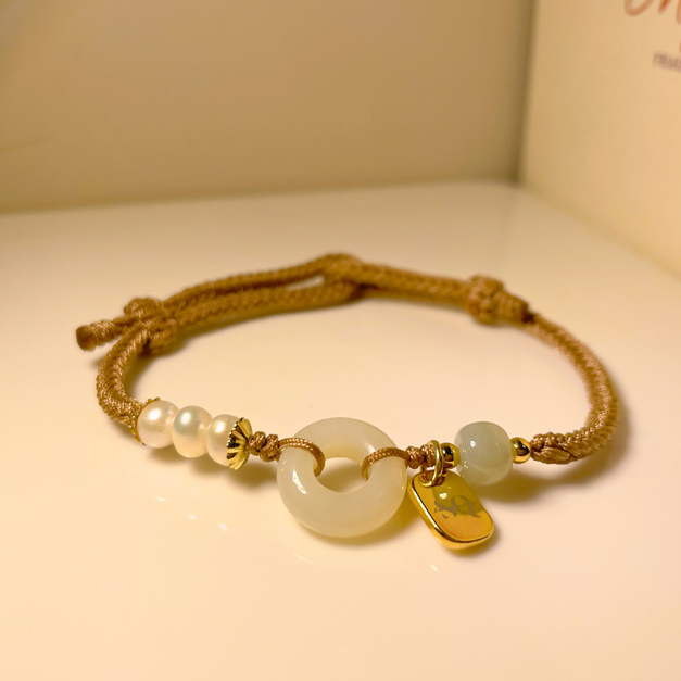 珍珠和田玉/圓滿平安扣許願手繩