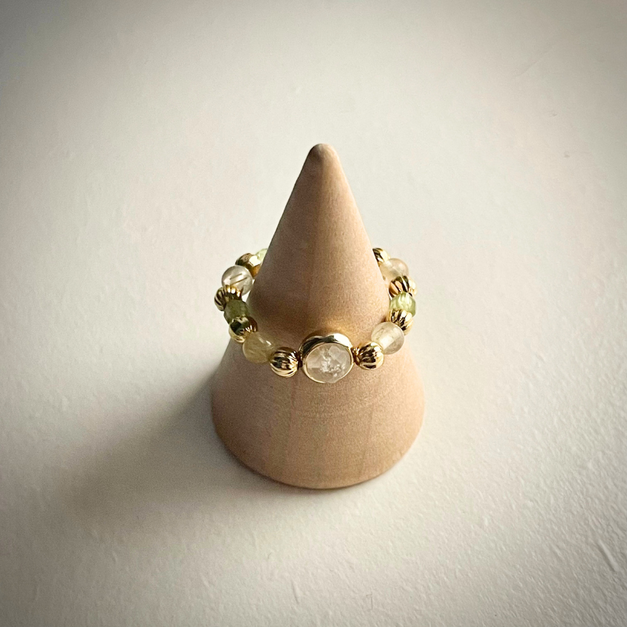 葡萄石黃水晶戒指【贈松木戒指台】