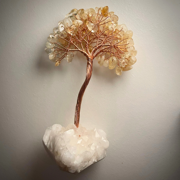 黃水晶/臍輪/白水晶底座招財生命樹