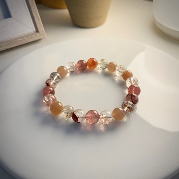 紅膠花彩髮晶/開運招財許願手鍊