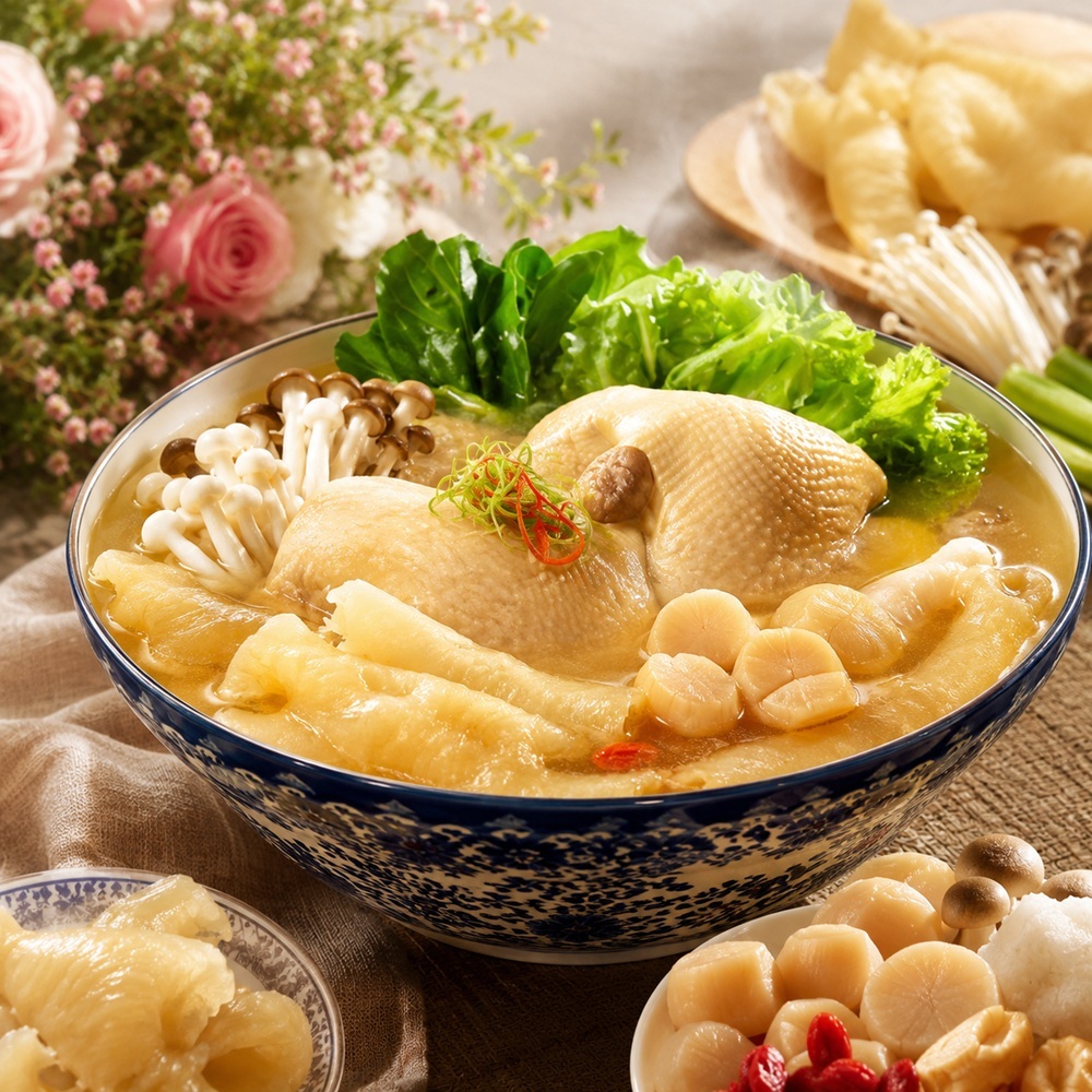 黃金花膠干貝雞家庭餐桌情境