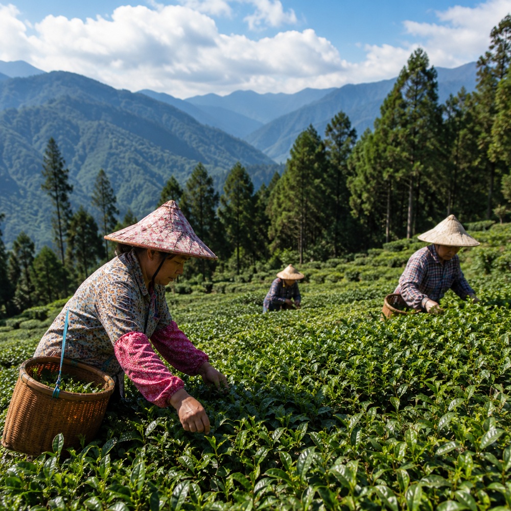 武陵農場茶園採茶情境圖