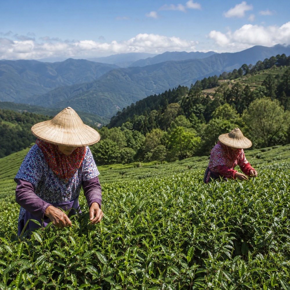 武陵農場茶園採茶情境圖