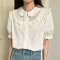 「夏日」娃娃領木耳花邊襯衫_1