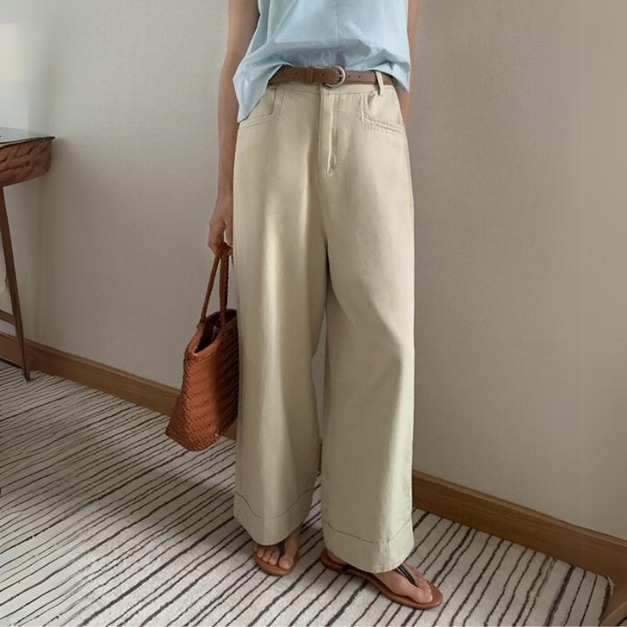 「腰緻」涼直筒高腰九分褲