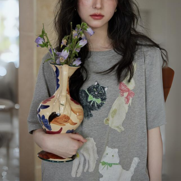 Venisson 貓咪小羊兔子寬鬆中長tee