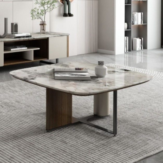 意式極簡設計客廳家用小戶型18mm奧利奧灰大理石面茶几